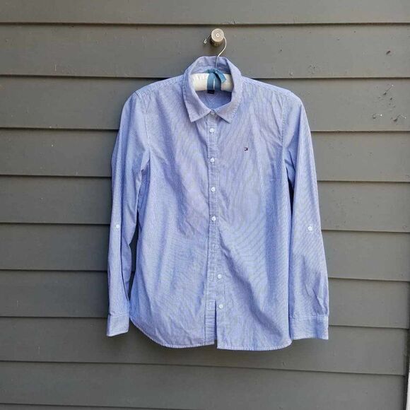 Tommy Hilfiger Blue White Stripe Classic Fit Shirt size Medium - Picture 11 of 12